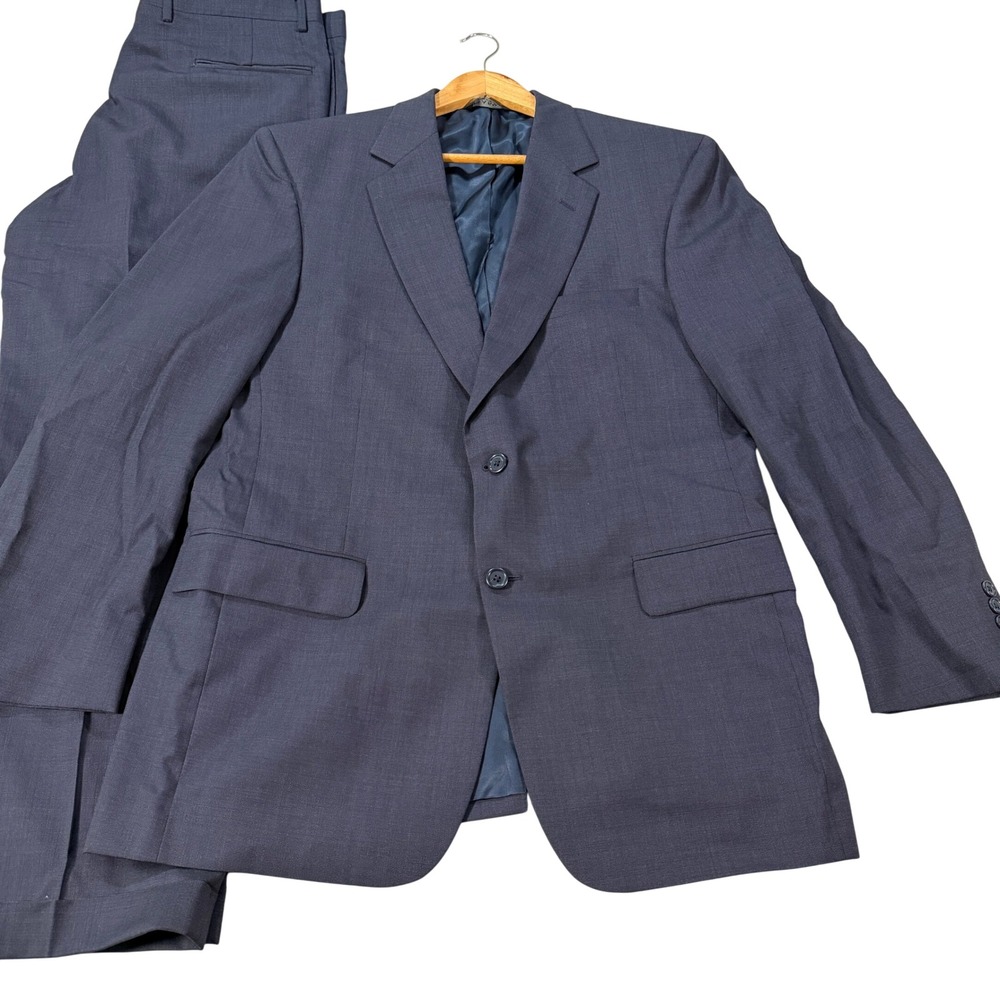 Jos A Bank Mens 42R Gordon Navy Blue Wool 2 Button Suit Pleated Cuffed 36x28